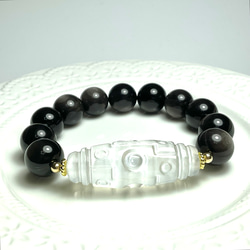 琵琶観音天珠とモルガナイトとブルームーンストンのブレスレット❣️❣️ 琵琶観音天珠とモルガナイトとブルームーンストンのブレスレット