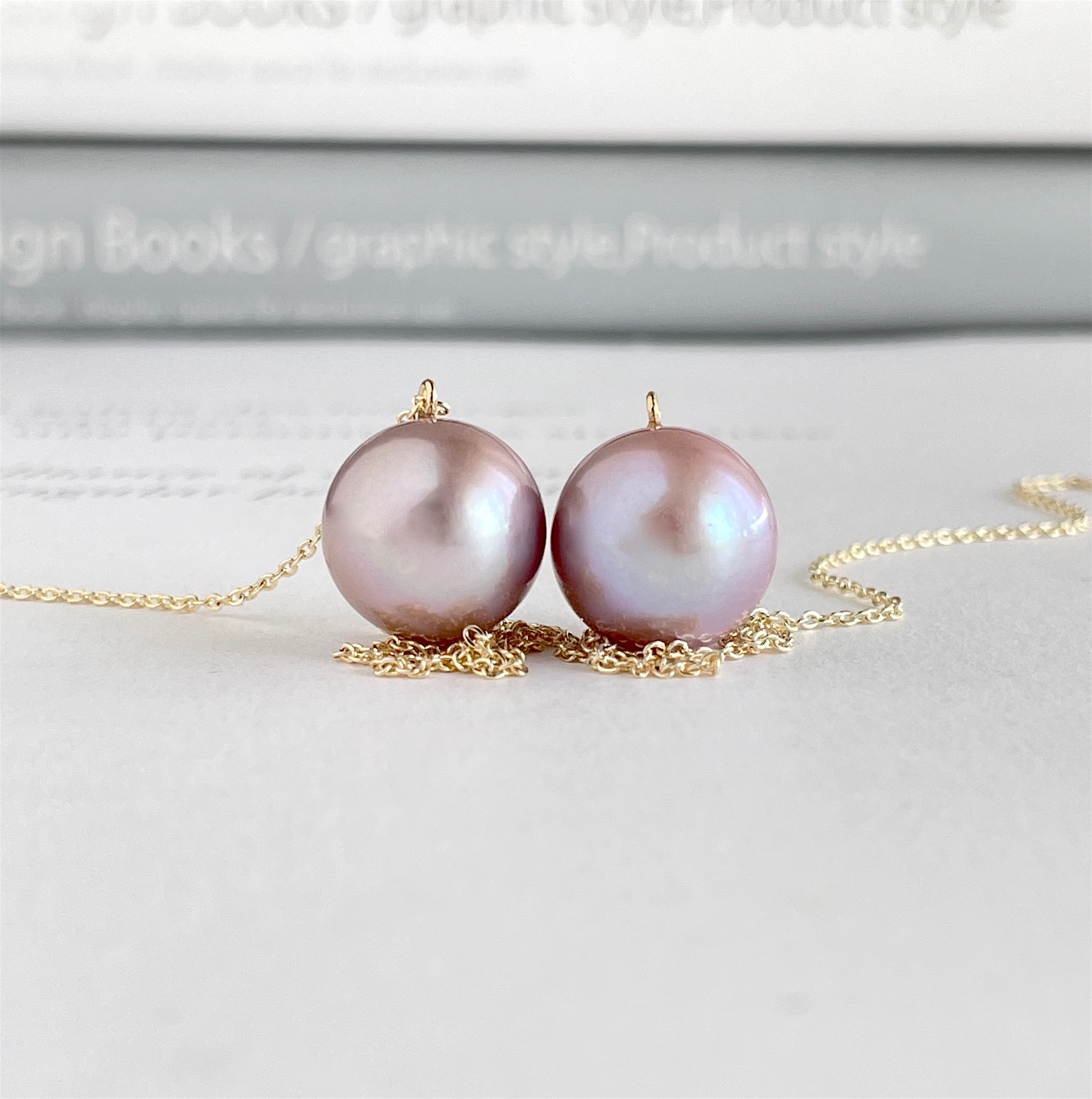 天然淡水真珠 ローズパープル ルベルパールのペンダント＆ネックレス アジャスター付き (14mm前後