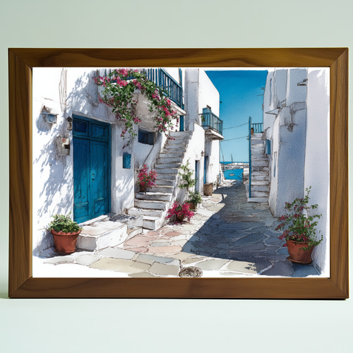 ウオールアート「ギリシャ　エーゲ海」A4額付　真作 楽天市場】写真パネル 壁インテリア ウォールアート/ ギリシャ