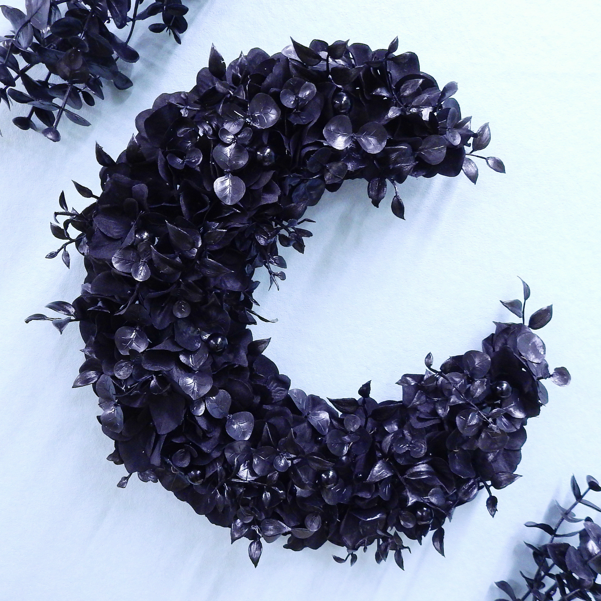 新作＊三日月のノワールリース（三日月のブラックリース)ハロウィン・クリスマス＊抗ウイルス光触媒加工付き