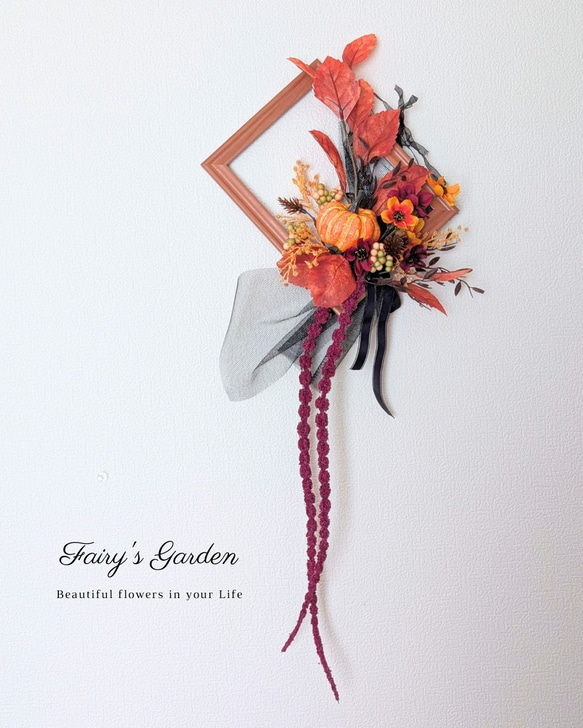 飾り方２Way・ハロウィンの窓辺　スクウェアリース　アーティフィシャルフラワー　造花 5枚目の画像