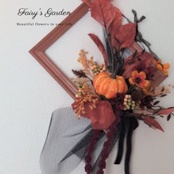 飾り方２Way・ハロウィンの窓辺　スクウェアリース　アーティフィシャルフラワー　造花 2枚目の画像