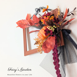 飾り方２Way・ハロウィンの窓辺　スクウェアリース　アーティフィシャルフラワー　造花 4枚目の画像