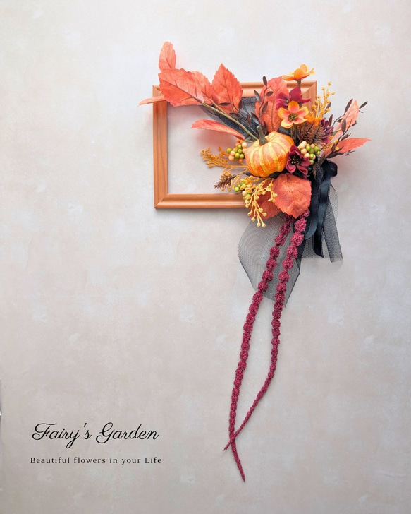 飾り方２Way・ハロウィンの窓辺　スクウェアリース　アーティフィシャルフラワー　造花 3枚目の画像