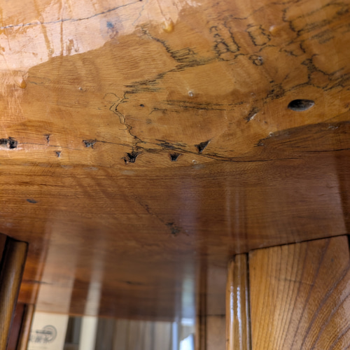 天然木 ケヤキ一枚板 座卓 ひょうたん杢模様あり 幅120cm 中古】天然木 ケヤキ一枚板 座卓 ひょうたん杢模様あり 幅120cm ロー