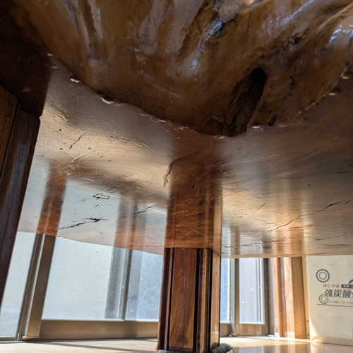 天然木 ケヤキ一枚板 座卓 ひょうたん杢模様あり 幅120cm 中古】天然木 ケヤキ一枚板 座卓 ひょうたん杢模様あり 幅120cm ロー