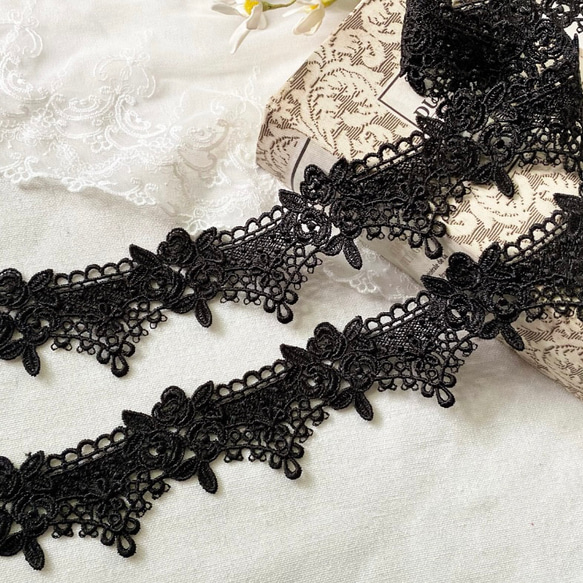 ＊再入荷＊1m BK230507 綺麗 ロココ調 花 フラワー ケミカルレース ブレード 黒 ハンドメイド 手芸 材料 1枚目の画像