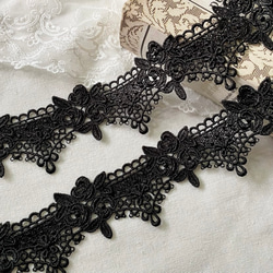 ＊再入荷＊1m BK230507 綺麗 ロココ調 花 フラワー ケミカルレース ブレード 黒 ハンドメイド 手芸 材料 2枚目の画像