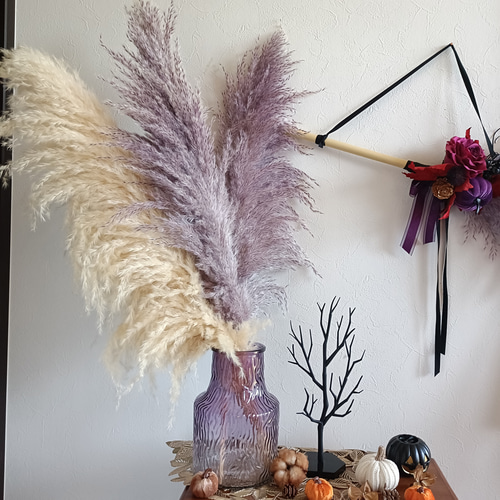 パンパスグラスとニュアンスカラーのフライングリース　グレベリア　紫陽花 パンパスグラスとニュアンスカラーのフライングリース