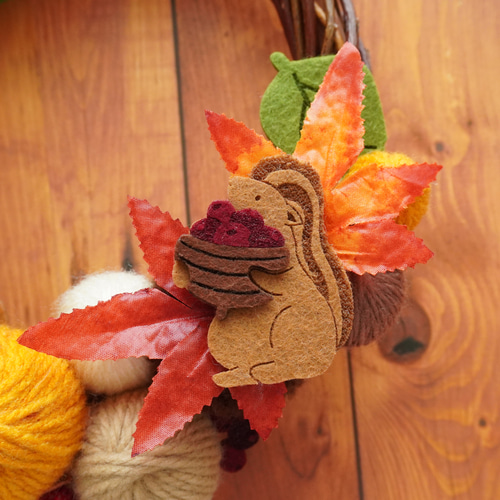 秋リース ニットリース 毛糸玉リース リス リース git3.shop 通販