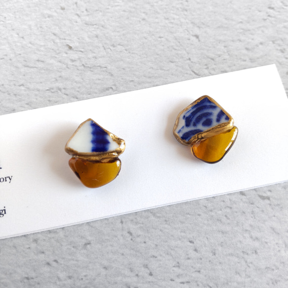 金継ぎアクセサリー 一点もの【送料無料】 シー陶器 ピアス イヤリング