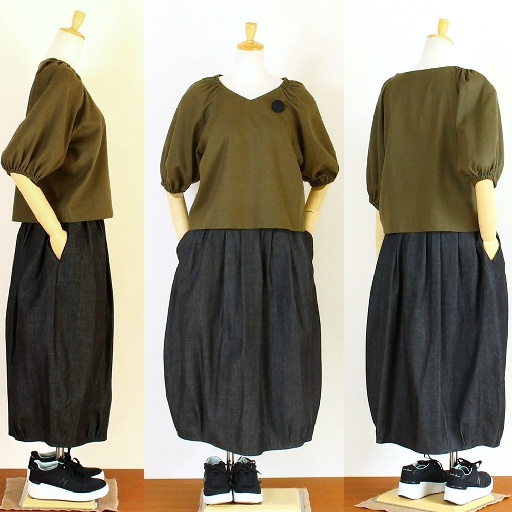 c_o_c_o_r_o　ニュアンスカラー・オリーブカーキ　ギャザープルオーバー「きちんと感」