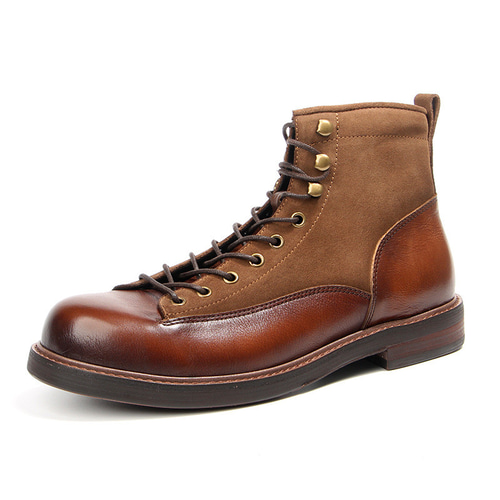 ブラウン スエード レザー ワークブーツ NEW!【レトロ感たっぷり】牛革×スエードミックス|ブラウンワークブーツ