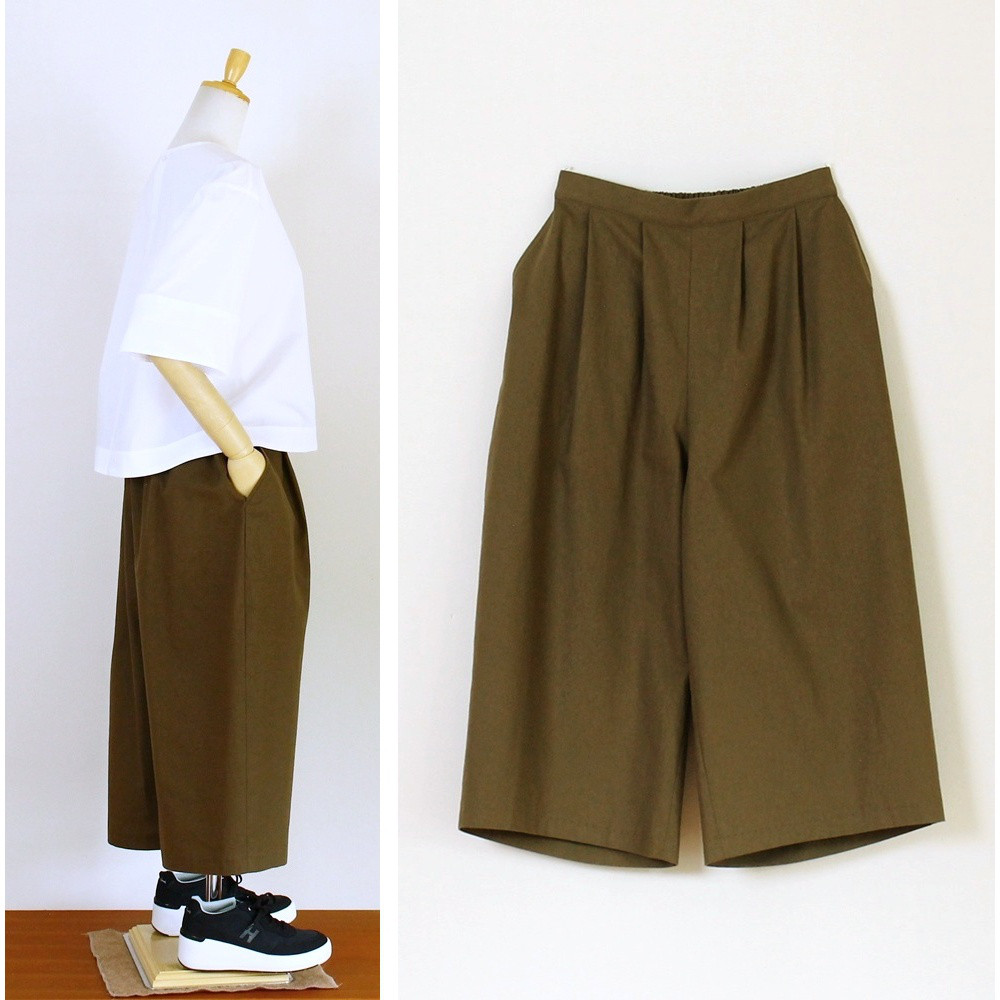 c_o_c_o_r_o ニュアンスカラー 体型を拾わない～おしゃれコットンバレルパンツ（カーキグリーン）