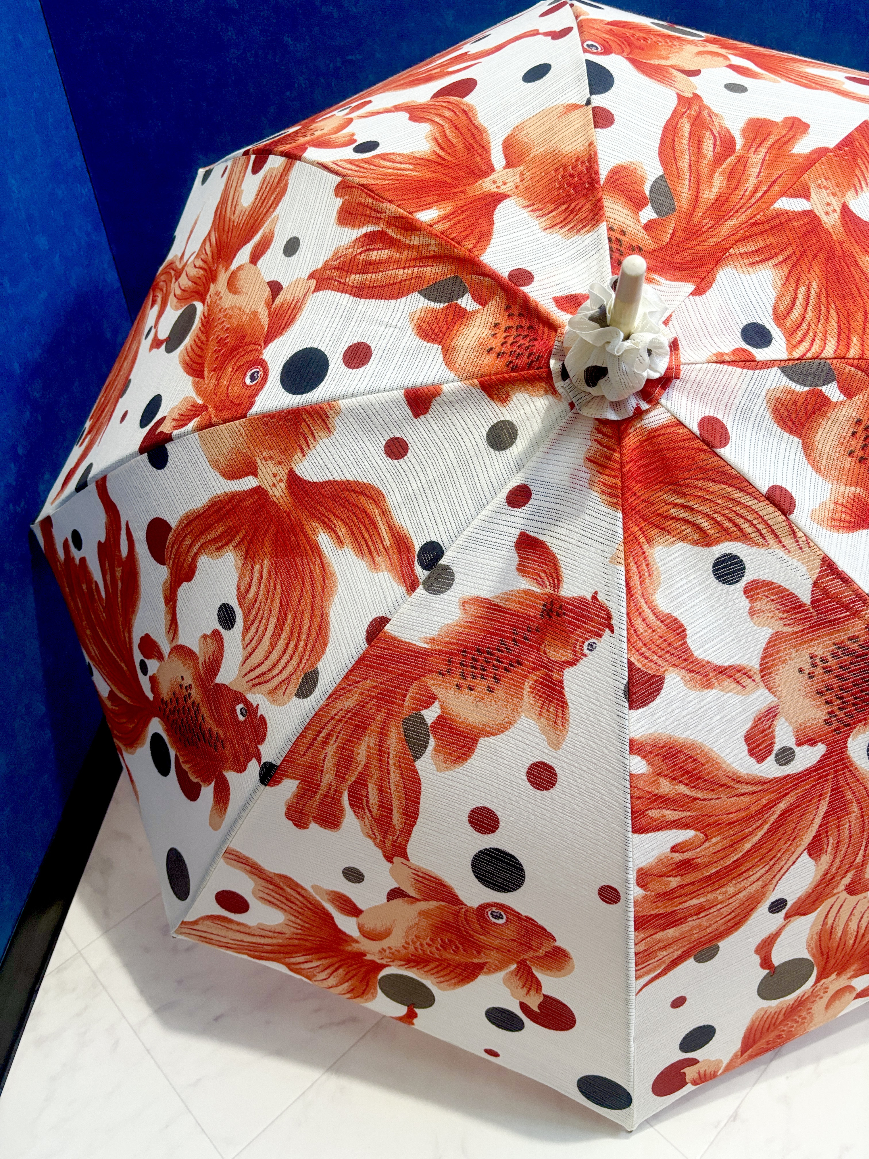 浴衣から生まれた日傘　金魚大鱗 夕焼けの空の如きあり［岡重］