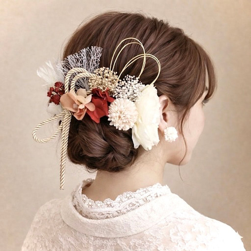 胡蝶蘭 ベージュ ゴールド 花 ヘアアクセサリー 結婚式 成人式 卒業式