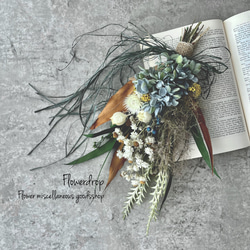 グレビレアとアナベルのスワッグ  インテリア 小さめ ドライフラワー 1枚目の画像