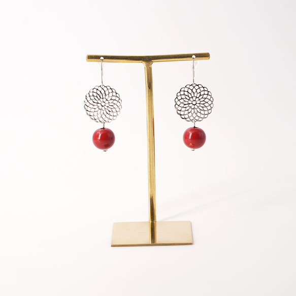 天然うるし珠ピアス/イヤリング（漆珠10mm）：あかね/赤 ピアス