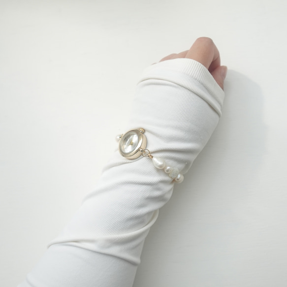 薔薇と淡水パールのブレスレットウォッチ 8枚目の画像