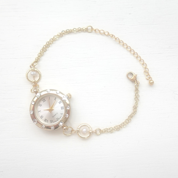 【BB JEWELRY】K14GF 淡水パールのブレスレットウォッチ 1枚目の画像
