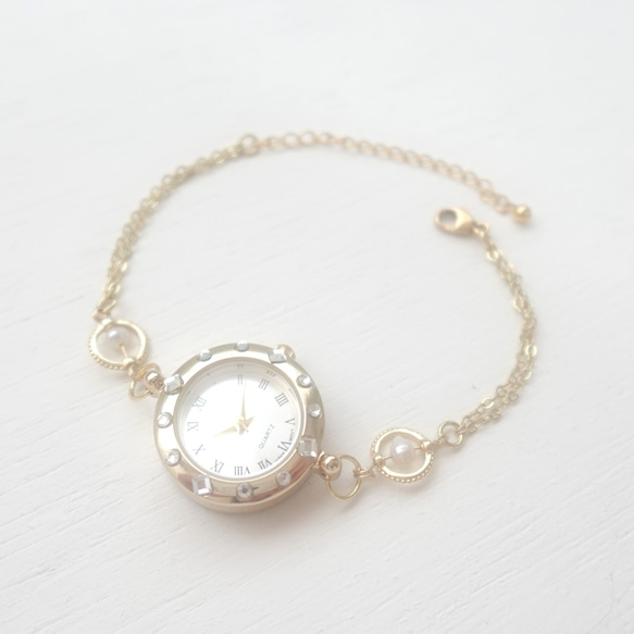 【BB JEWELRY】K14GF 淡水パールのブレスレットウォッチ 4枚目の画像