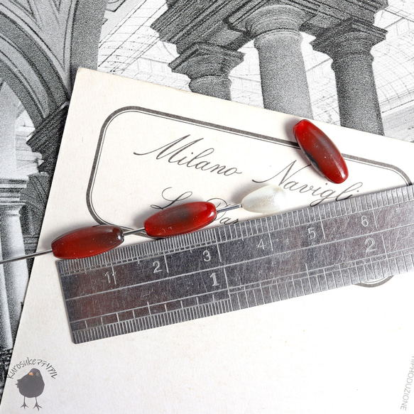 ビーズ・ナツメ型ヴィンテージガラスチェコビーズ レンガ5x13mm [6個セット] GB59-11 3枚目の画像