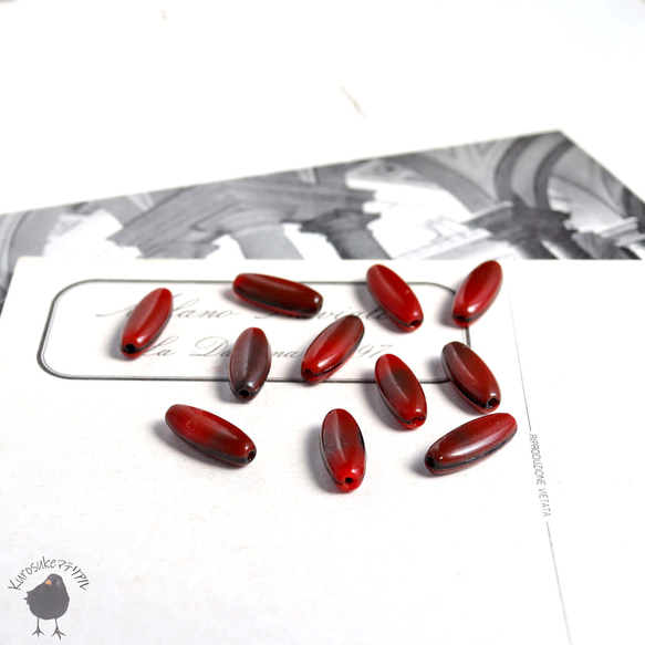 ビーズ・ナツメ型ヴィンテージガラスチェコビーズ レンガ5x13mm [6個セット] GB59-11 2枚目の画像