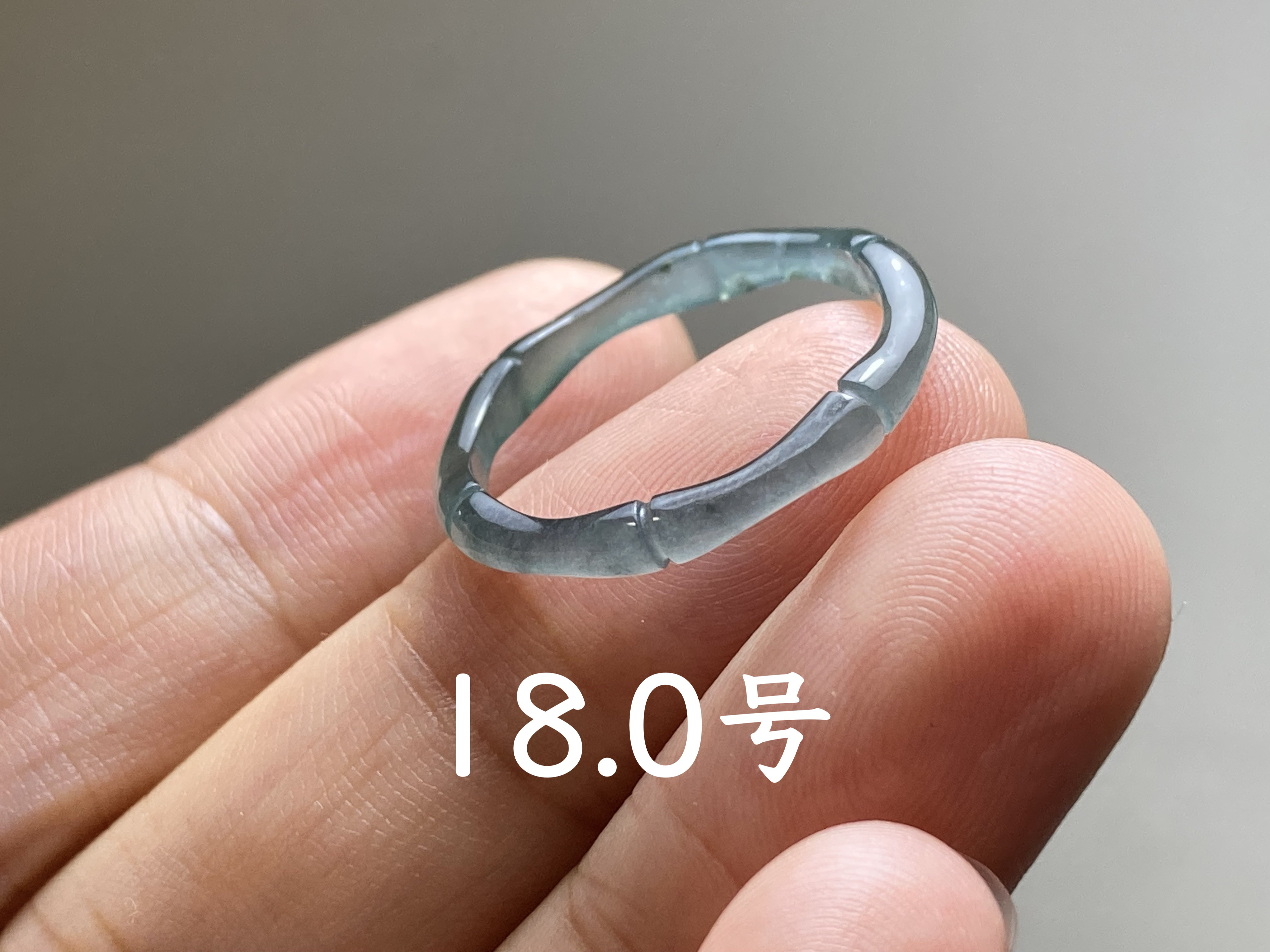 L13-213 高氷種 竹節 リング 18.0号 グアテマラ産 A貨 本翡翠 くりぬき 黒翡翠