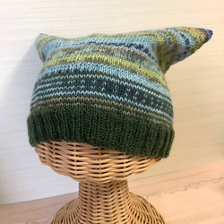 ゴッホ＊オパール毛糸の猫耳帽子　手編み　#26 2枚目の画像