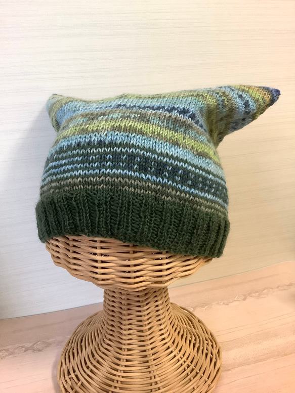 ゴッホ＊オパール毛糸の猫耳帽子　手編み　#26 2枚目の画像