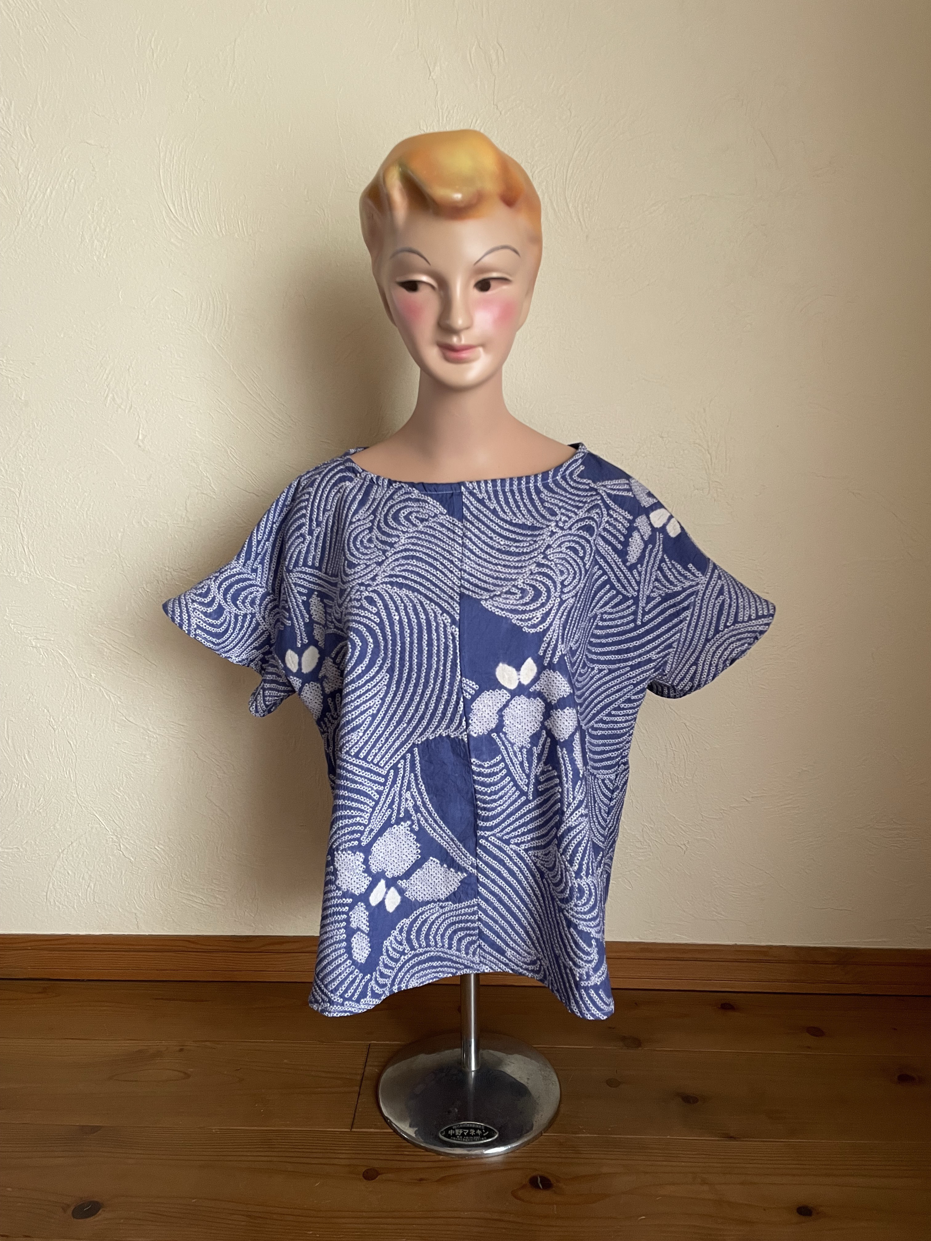 絞り　浴衣　リメイク　ブラウス　L