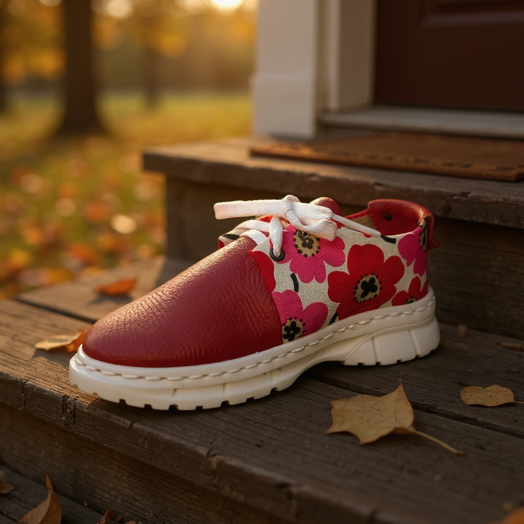 花柄とシュリンクレザーハンドメイドシューズ