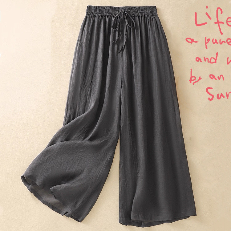大人っぽ上品綿麻ワイドパンツ 快適 こなれ感 ストレッチ ルーズ イージー