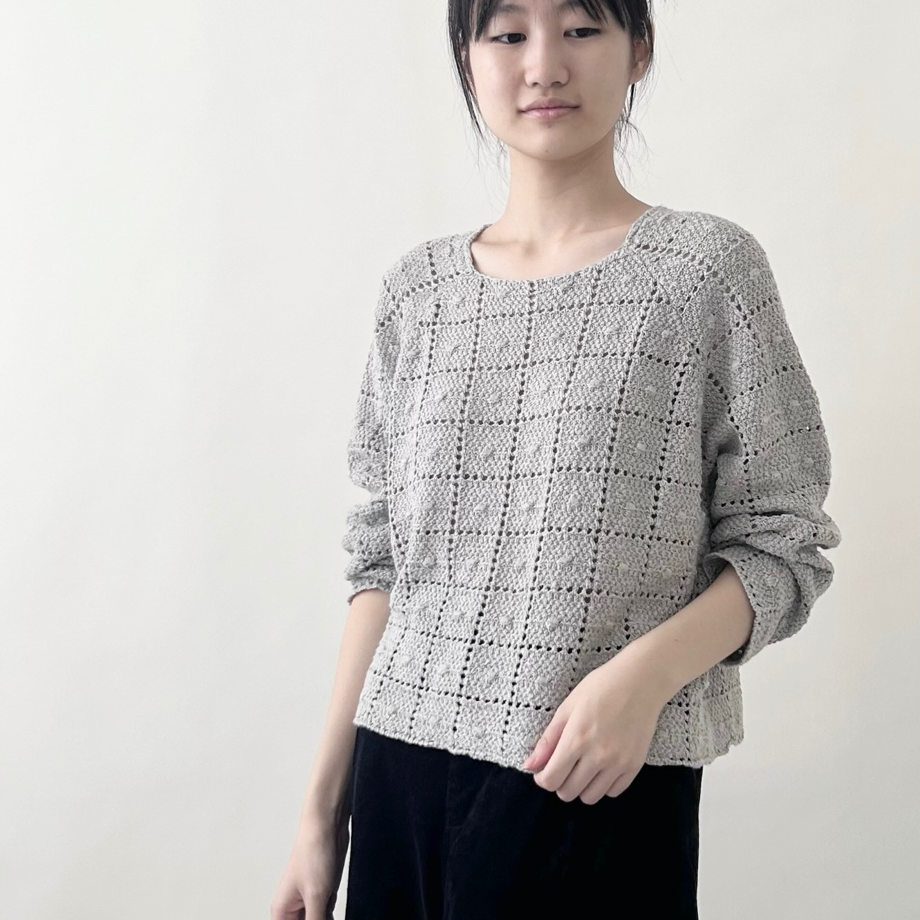 【秋の支度♡綿ニート♡編み】ナチュラルな秋│コットン│スクエアネック│大人カジュアル│T-217SL