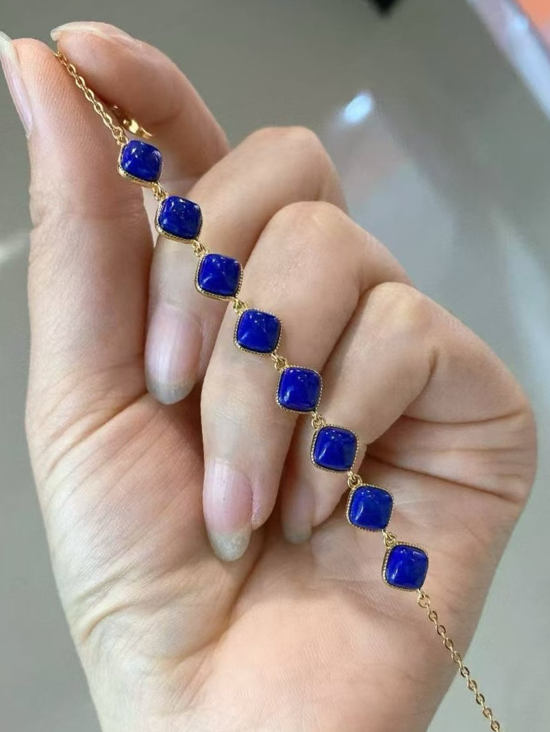 天然無処理　ラピスラズリ　デザイン　ブレスレット　 シルバーs925