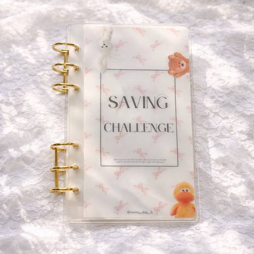 韓国で大人気！savingリフィル 貯金チャレンジ 動物リボン 手帳 貯金
