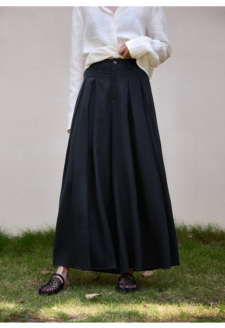 【防犯対策】ラミー ハイウエスト キュロットスカート テンセルリネン プリーツ 広がりシルエット 秋冬 すそさばき軽やか