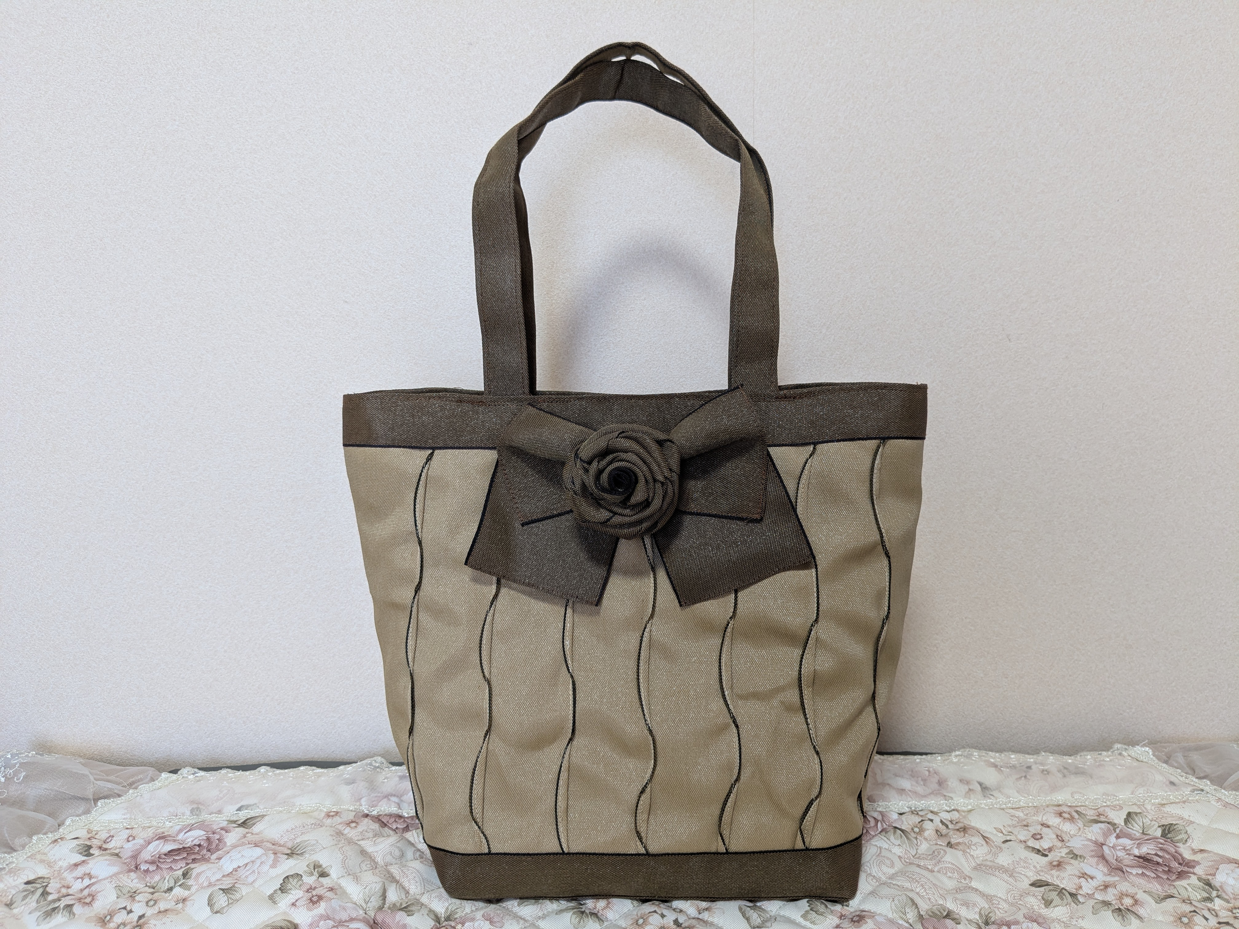 ブラウンとモカのおしゃれりぼんトートバッグ