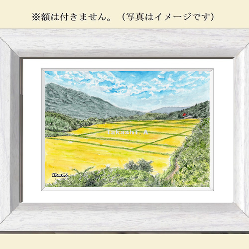 原画一点物 「眼下に広がる秋」＜ペンスケッチ＋透明水彩＞ 絵画