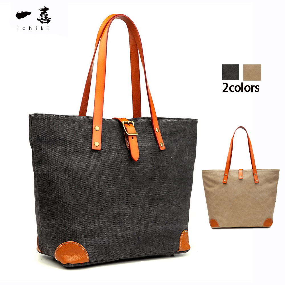 【特価】通勤におすすめ｜帆布×イタリア本革 トートバッグ｜ハンドメイド ビジネスバッグ ST061