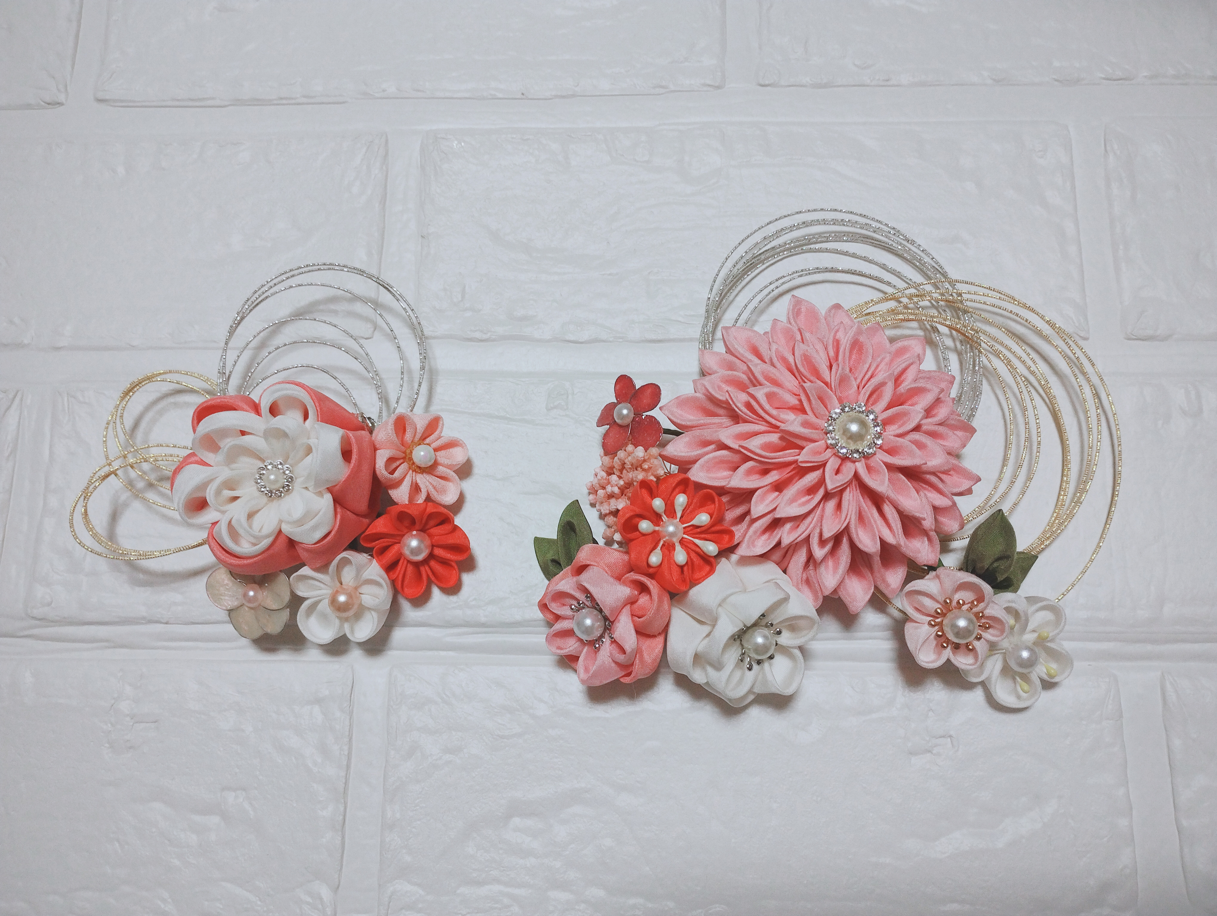 正絹生地　七五三髪飾り　成人式髪飾り　卒業式髪飾り　結婚式髪飾り　袴髪飾り　つまみ細工髪飾り