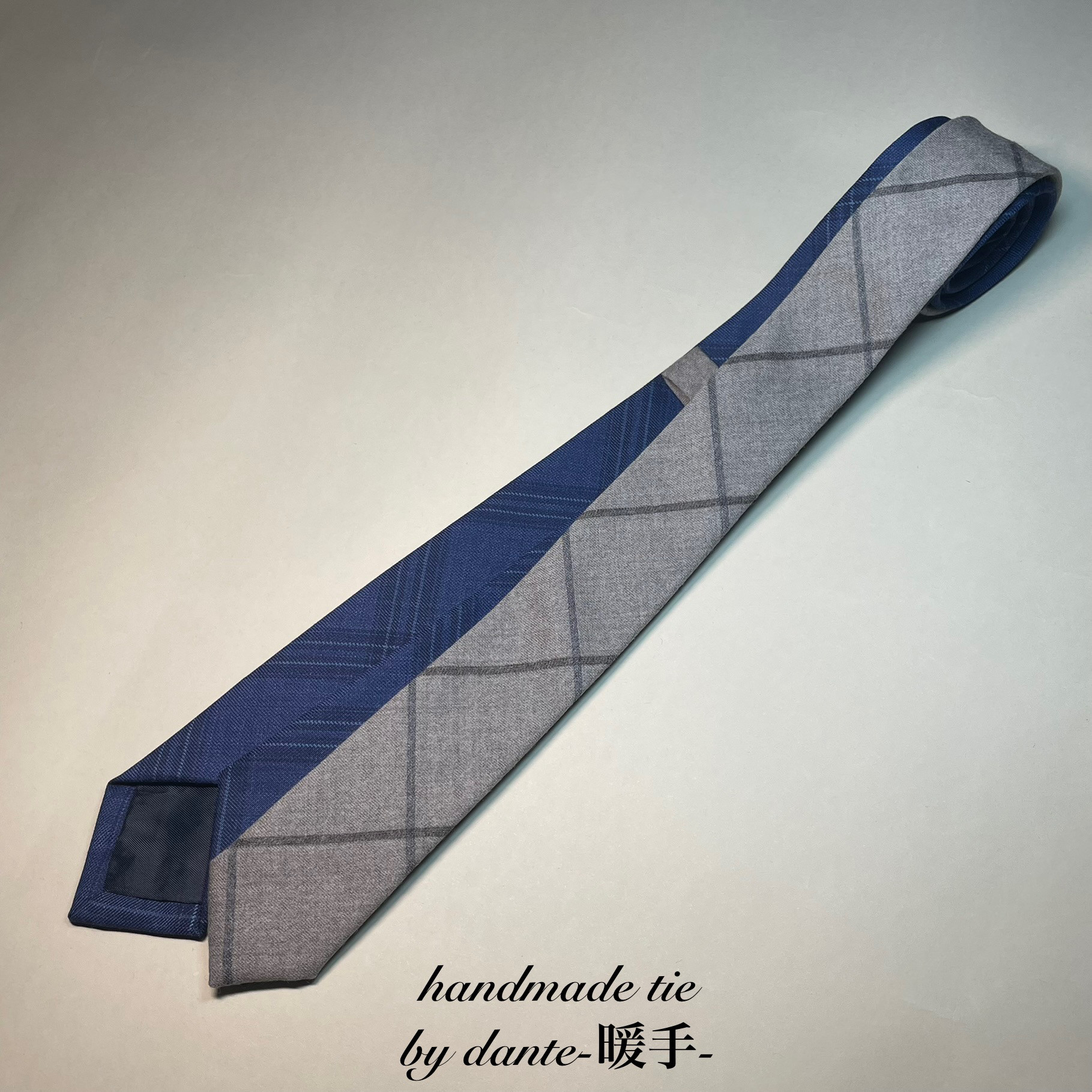 【受注製作】ナロー　ブルー　キャメル　チェック　ネクタイ　プレゼント　ギフト【別途】名入れ　メッセージ　イニシャル