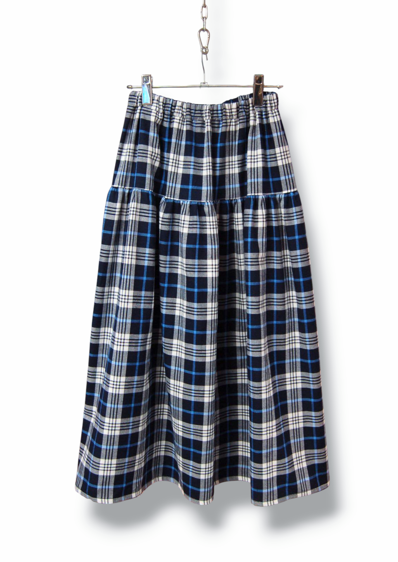タータンチェック　コットンギャザーフレアロングスカート