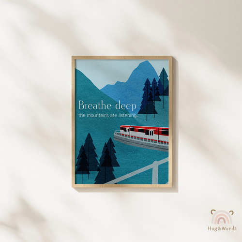 ポスター Breath deep スイス 欧州 旅行 山 A4サイズ 癒し シンプル