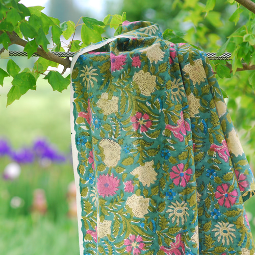 カフェカーテン のれん 綿素材 ブロックプリント インド ブロック