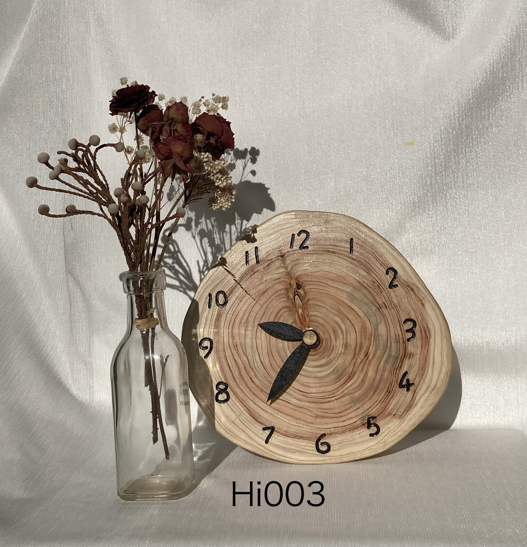 切り株(大)　木製(ヒノキ)　置き時計　掛け時計　　　　　　　　　No.Hi003、004