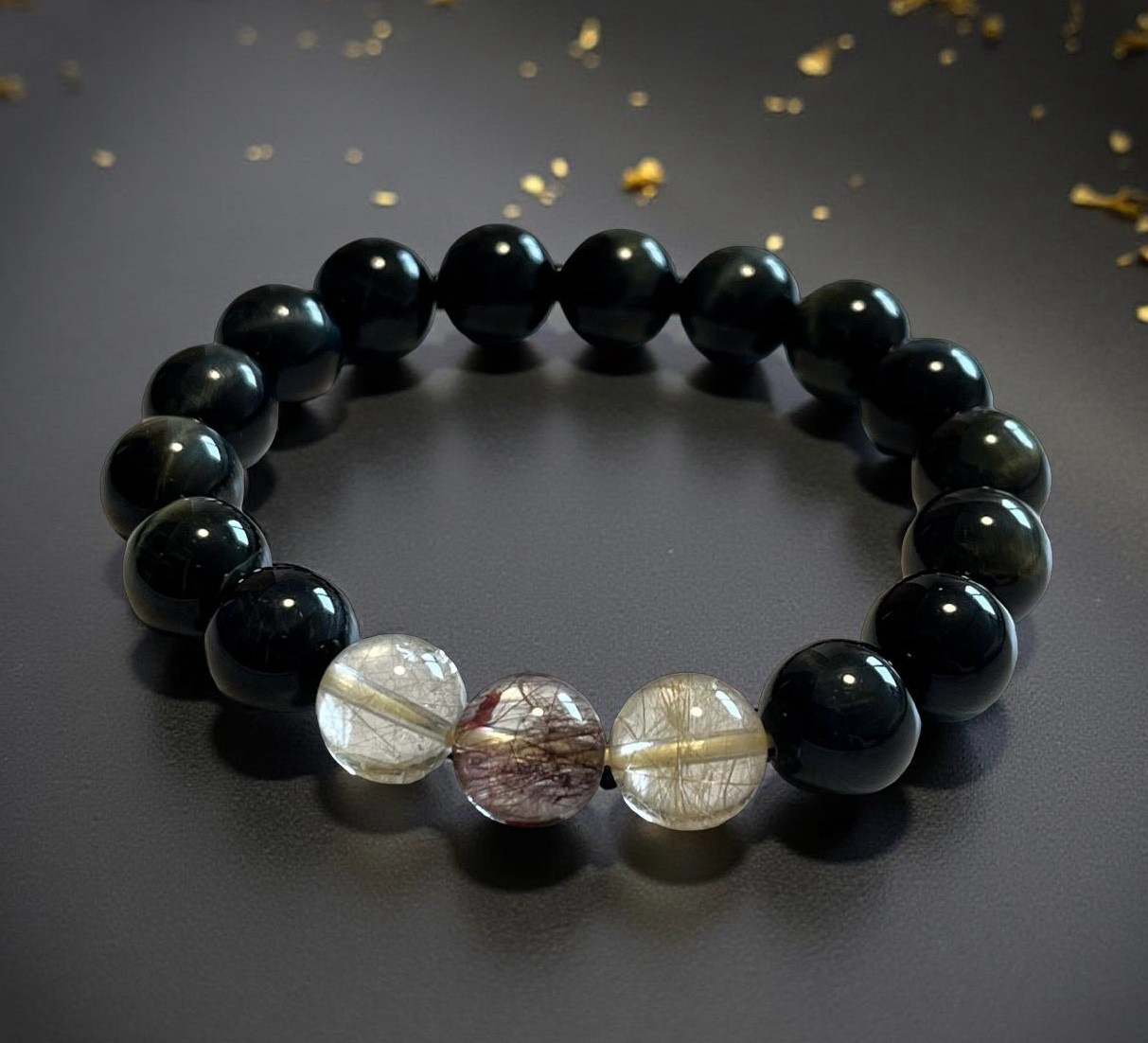 【マルチカラールチルクォーツ＆ブルータイガーアイ】天然石ブレスレット