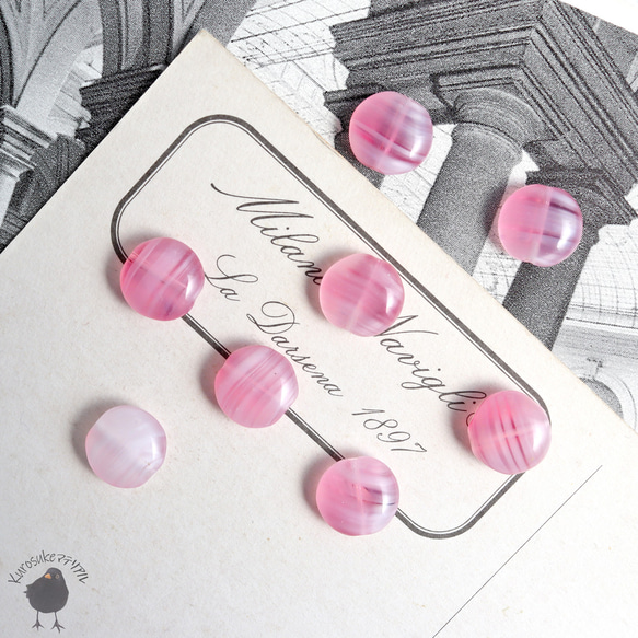 ビーズ・おはじき型ヴィンテージガラスチェコビーズ ピンク 10mm [6個] GB58-1 1枚目の画像