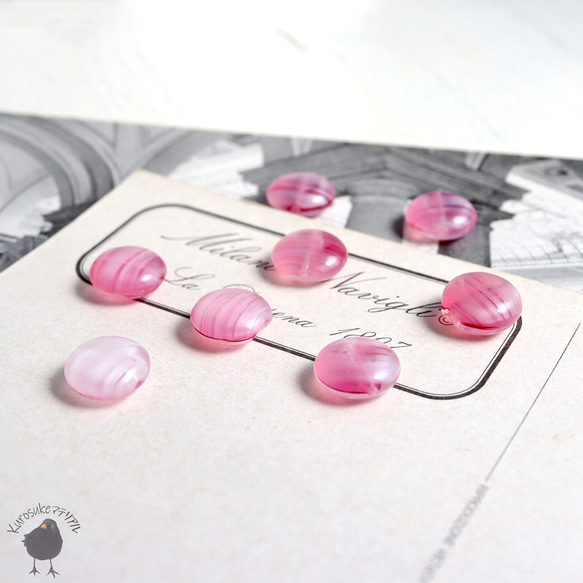 ビーズ・おはじき型ヴィンテージガラスチェコビーズ ピンク 10mm [6個] GB58-1 2枚目の画像