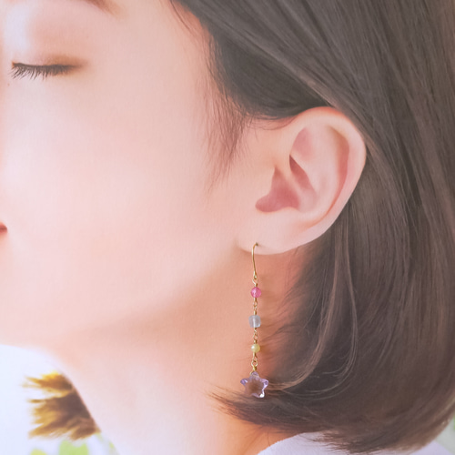 14kgf アメジストと星のピアス 14KGF 星 アメジスト カラフル 天然石 ピアス イヤリング ピアス